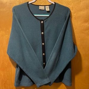 LL Bean Sweater Womens Size Large Blue Metal Button Cardigan Fleece